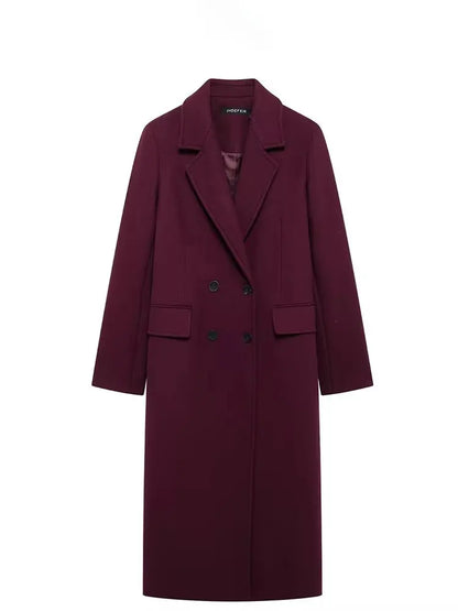 Women’s Burgundy Double-Breasted Coat