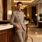 Houndstooth Mandarin-Collar Slim Suit