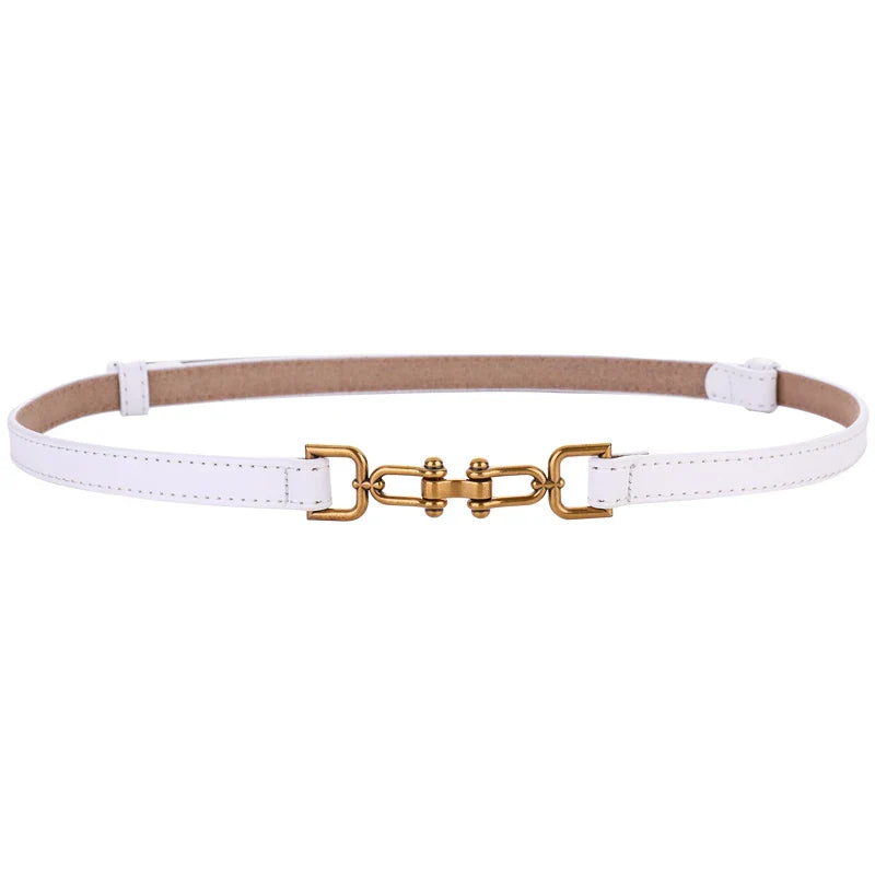 Korean Slim Genuine Leather Belt with Gold Buckle
