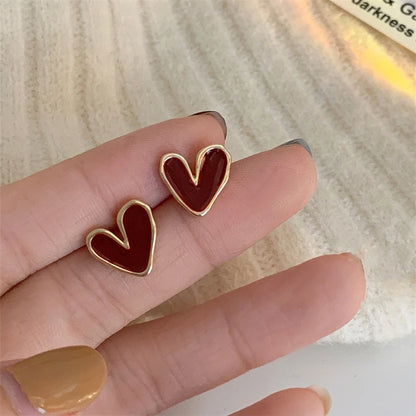 Wine Red Heart Stud Earrings