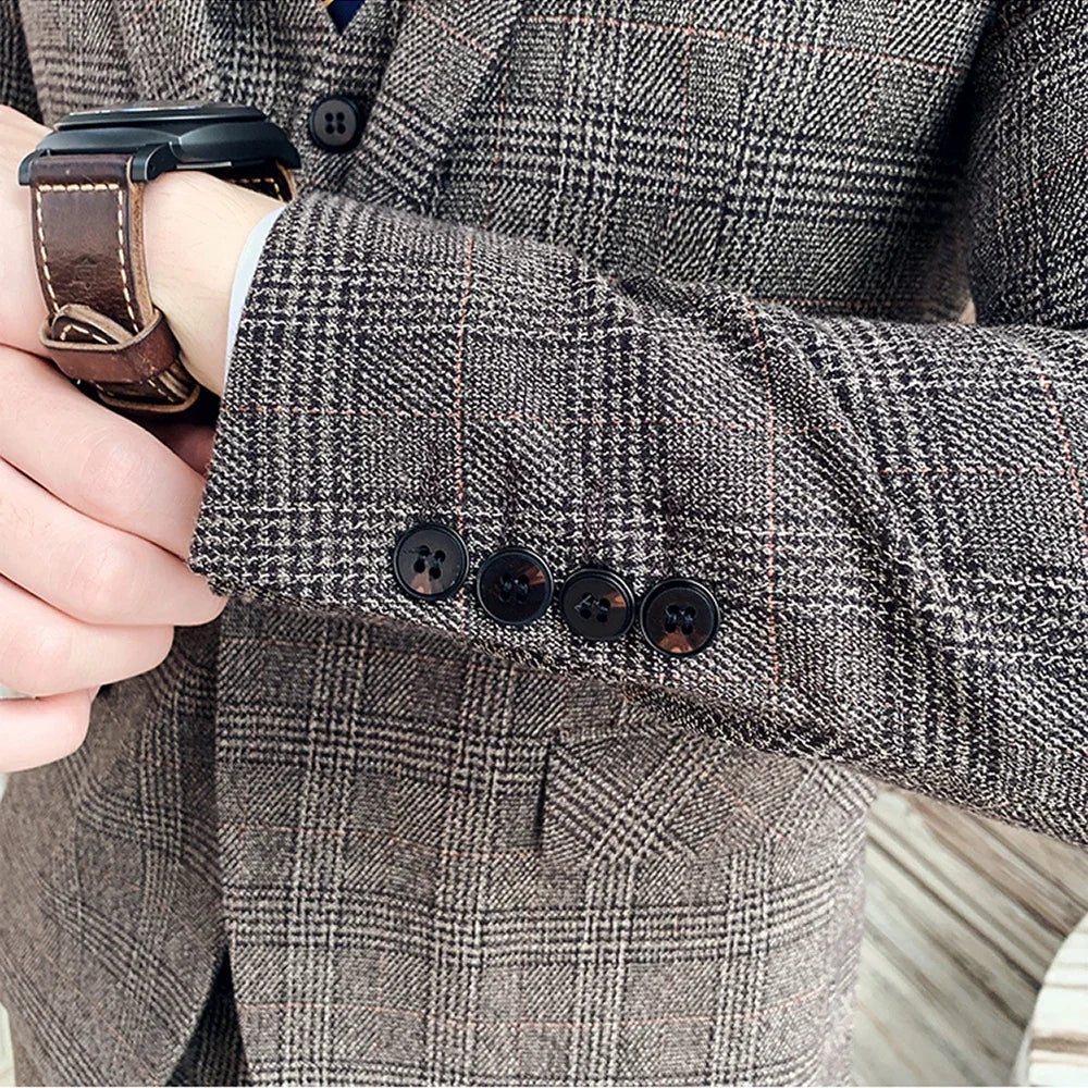 Lattice Plaid Three-Piece Formal Suit