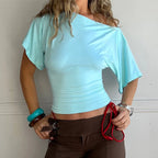 Polyester Solid Asymmetric Collar True-To-Size Fit Top