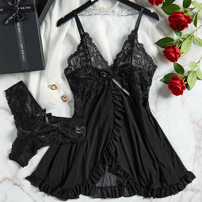 Transparent Tulle Nightgown Set