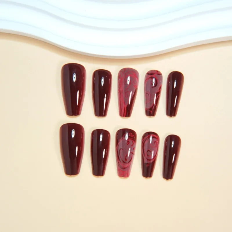 Gothic False Nails Dark Red