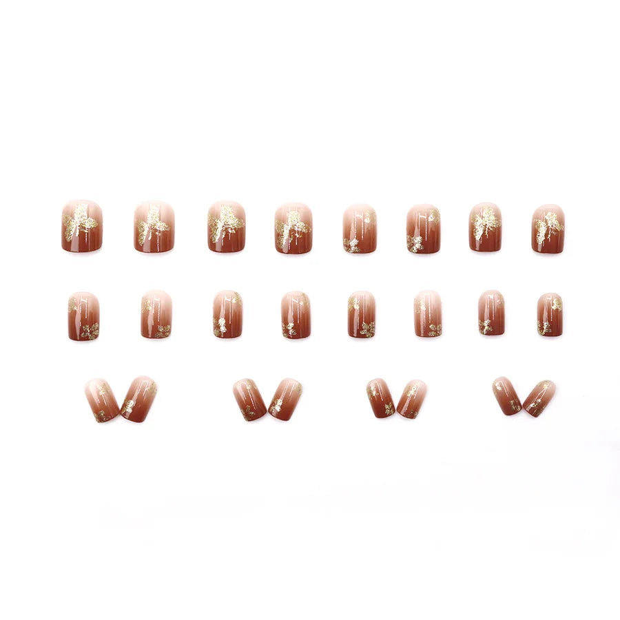 Short Medium fake nails golden