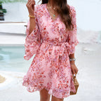 V-Neck Ruffle Floral Dress