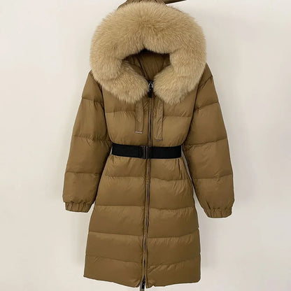 Women’s White Duck Down Puffer Coat with Real Fur Hood
