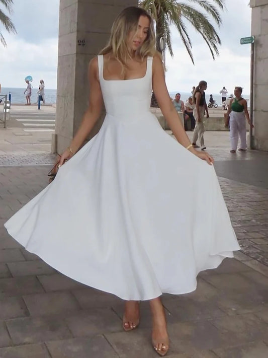 Square Collar Spaghetti Strap Maxi Dress
