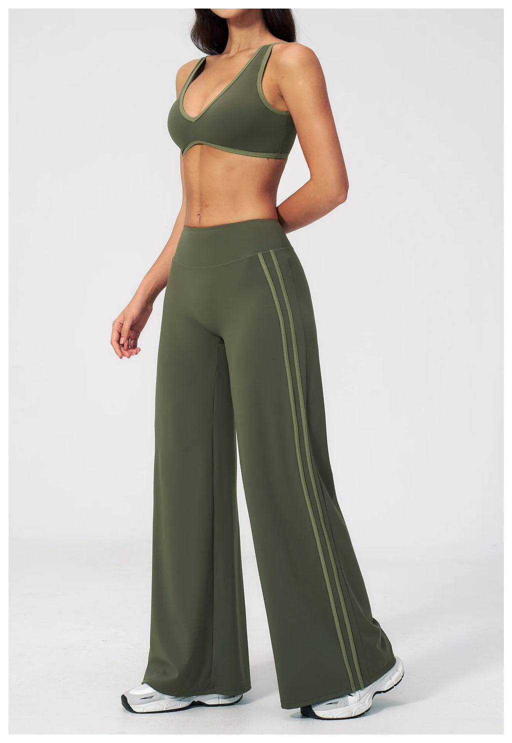 Nylon Striped Sleeveless True-To-Size Fit Two-Piece Yoga Set