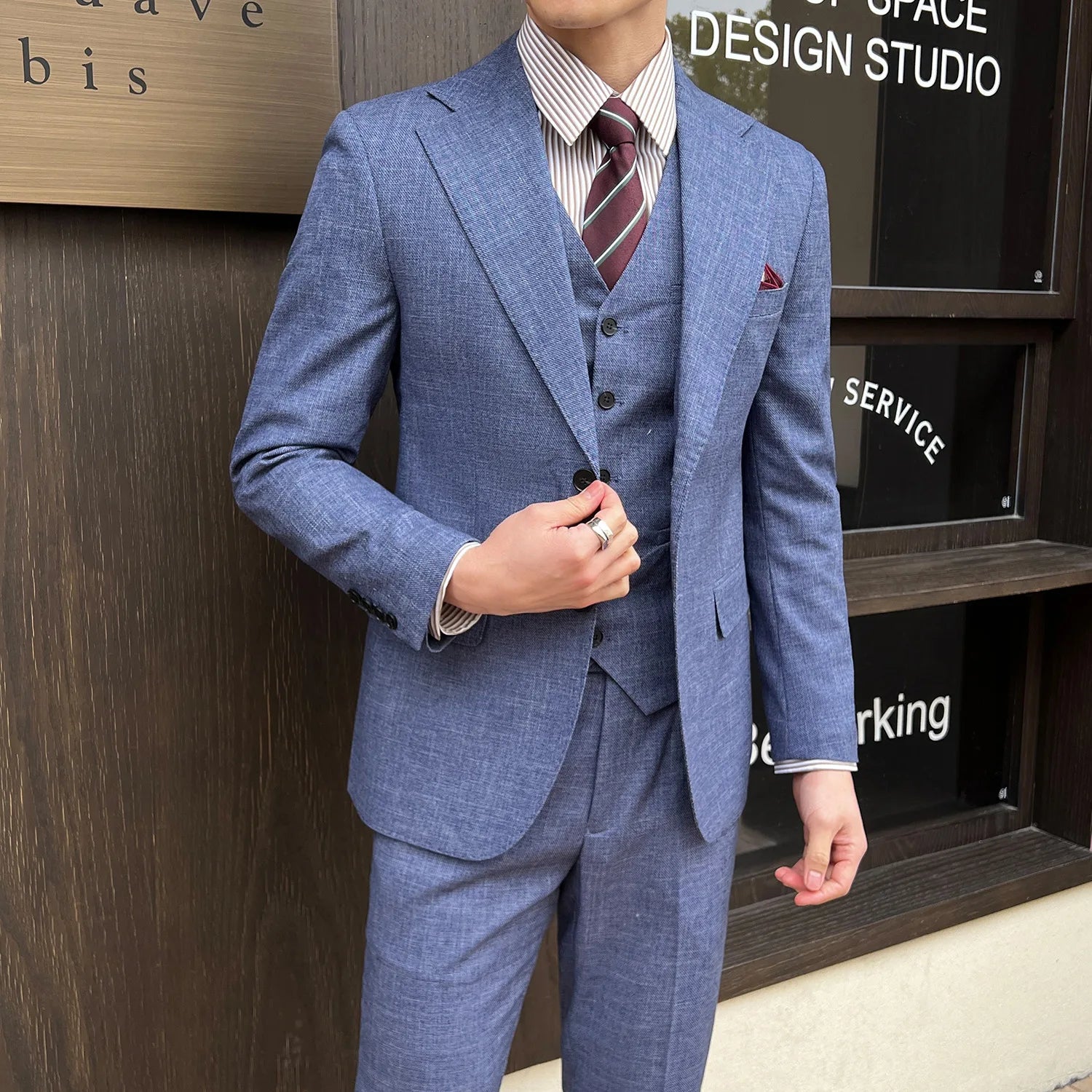 British Linen Slim Groom Suit Set