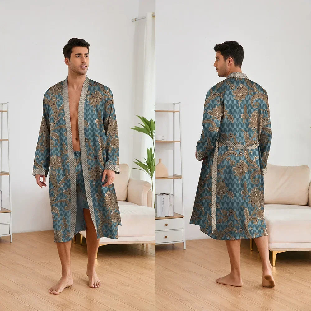 Print Flower Sleepwear Long Bathrobe