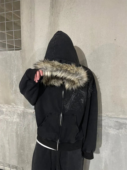 Y2K Graphic Fur Hoodie