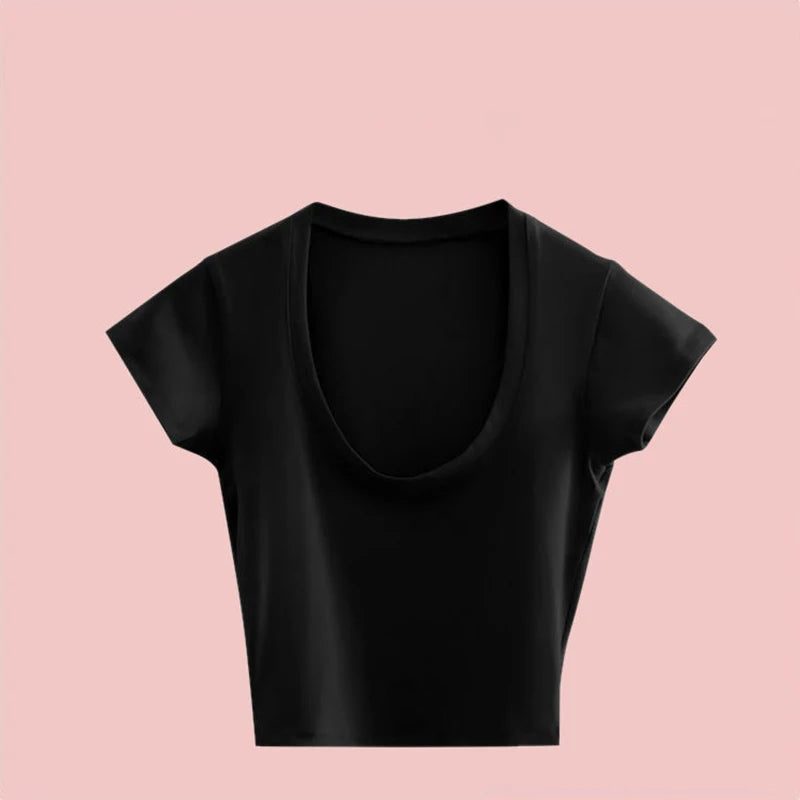 Broadcloth Solid Square Neck Slim Fit Crop Top
