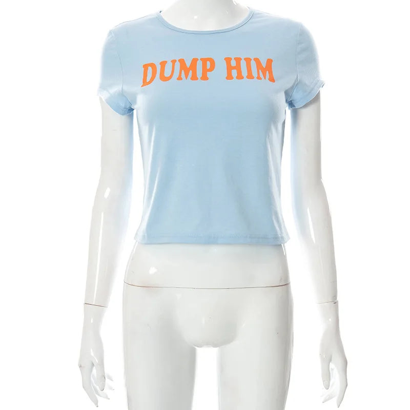 Broadcloth Letter Print Crew Neck Crop Top