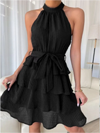 Stylish Sleeveless Shoulder Multi-Layered Ruffle Dress