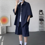 Ice Silk Shirt Shorts Korean Set