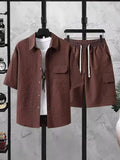Ice Silk Shirt Shorts Korean Set