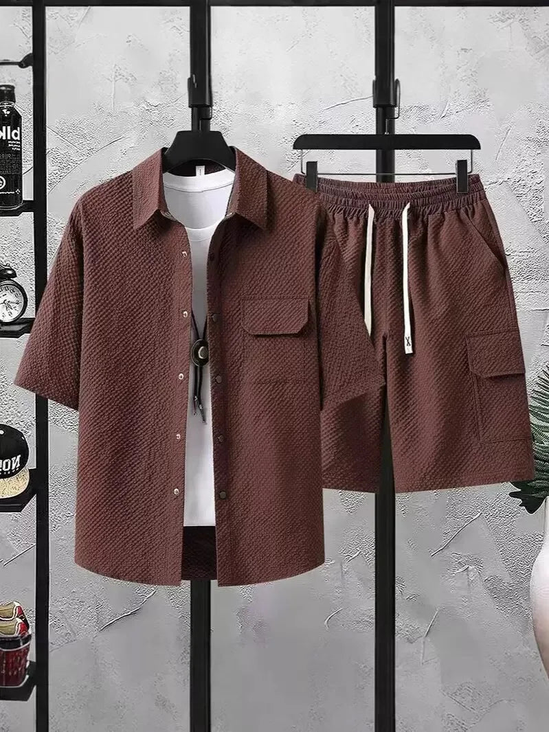 Ice Silk Shirt Shorts Korean Set