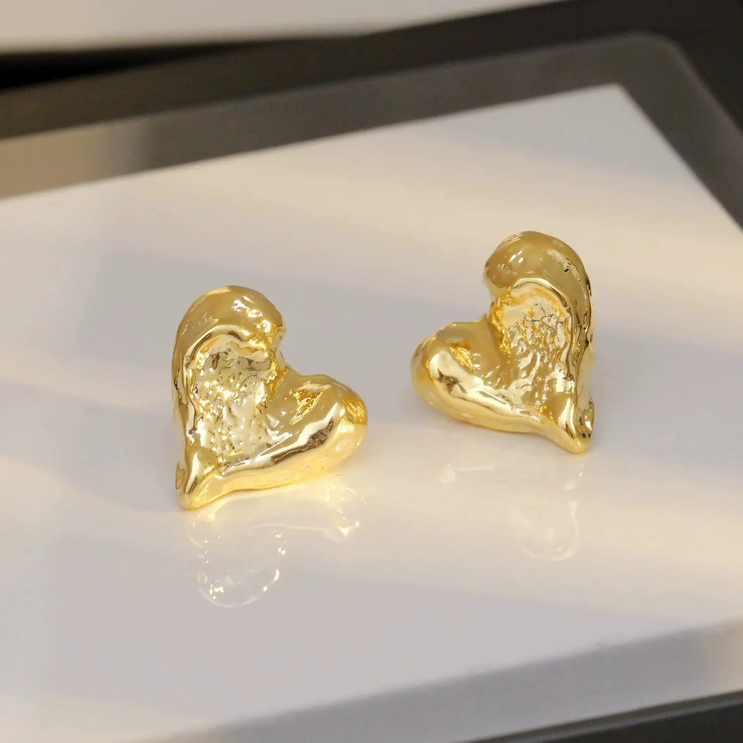 Gold Heart Stud Earrings