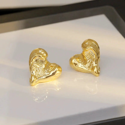 Gold Heart Stud Earrings