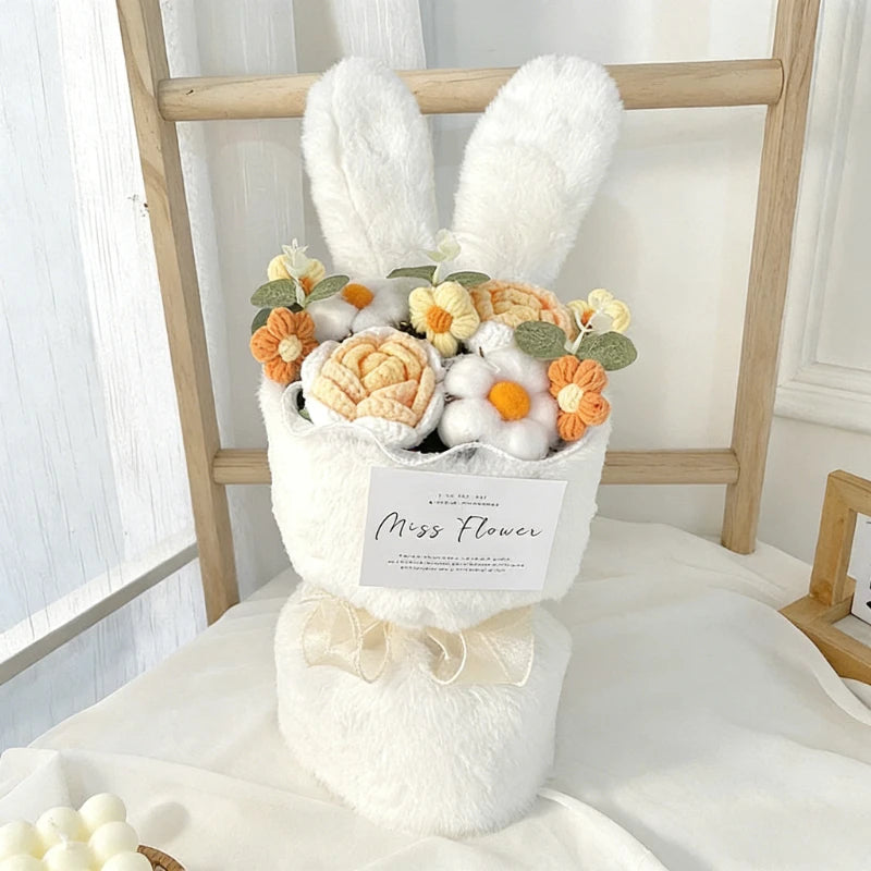 Handmade Knitted Rose Bouquet with Rabbit Ears