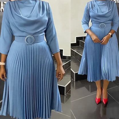 Elegant Pleated Office Dress