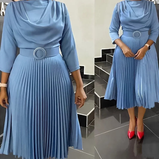 Elegant Pleated Office Dress