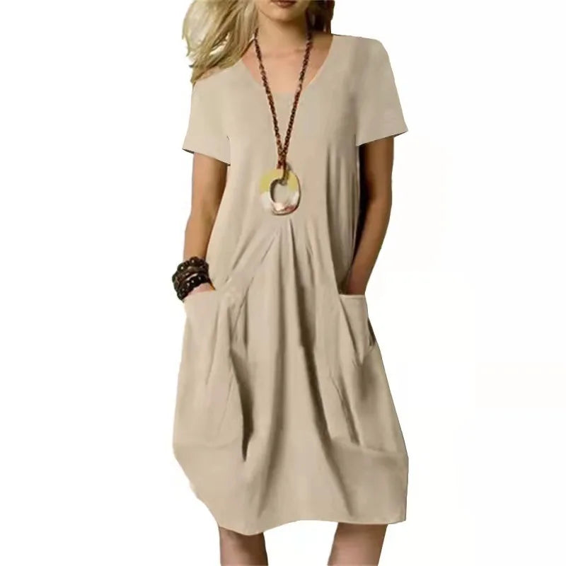Casual Linen Blend Short Sleeve Dress