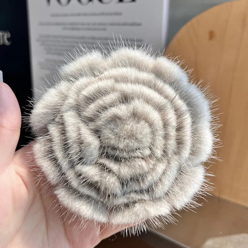 Real Mink Fur Flower Brooch