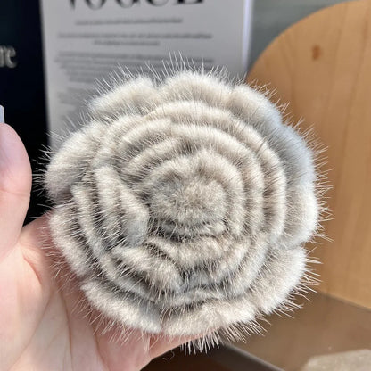 Real Mink Fur Flower Brooch