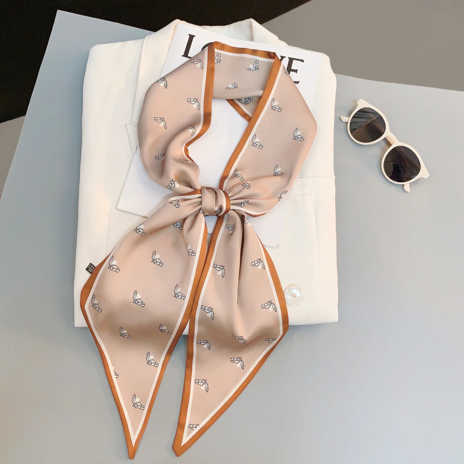 Horse Pattern Long Silk Scarf