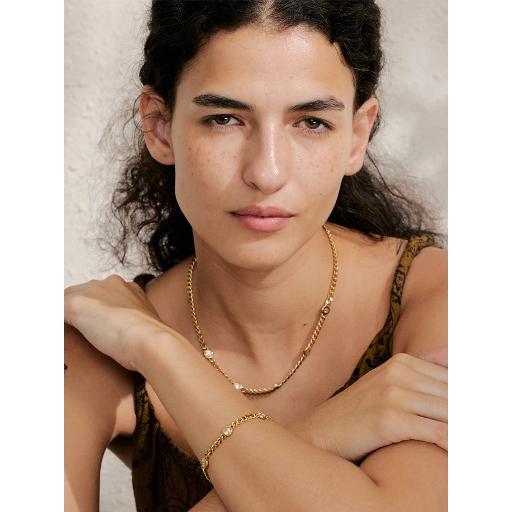 Gold Zircon Chain Necklace