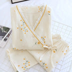 Floral Cotton Kimono Pajama Set