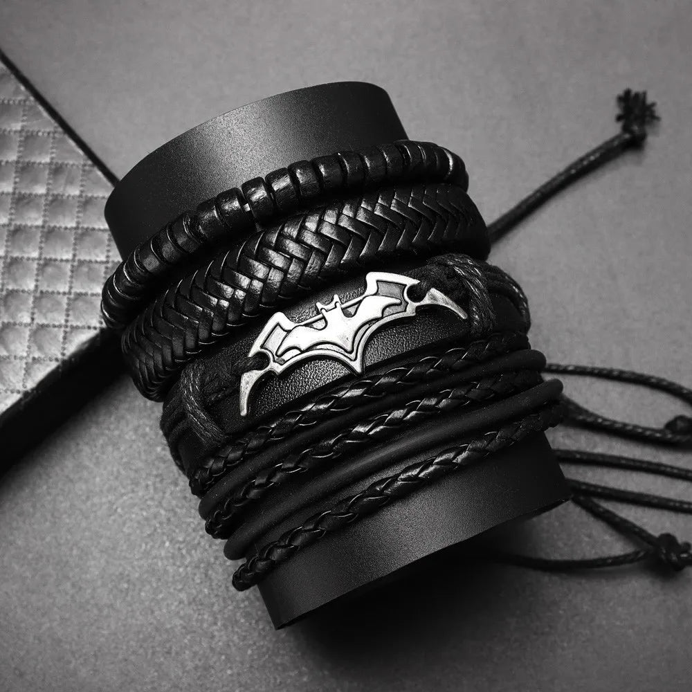 Black Leather Beaded Bracelet