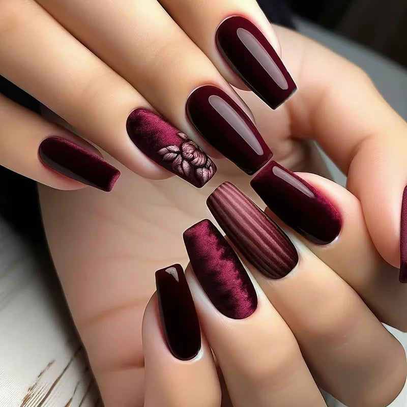 Gothic False Nails Dark Red