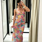 Floral Mesh Pleated Slip Dress