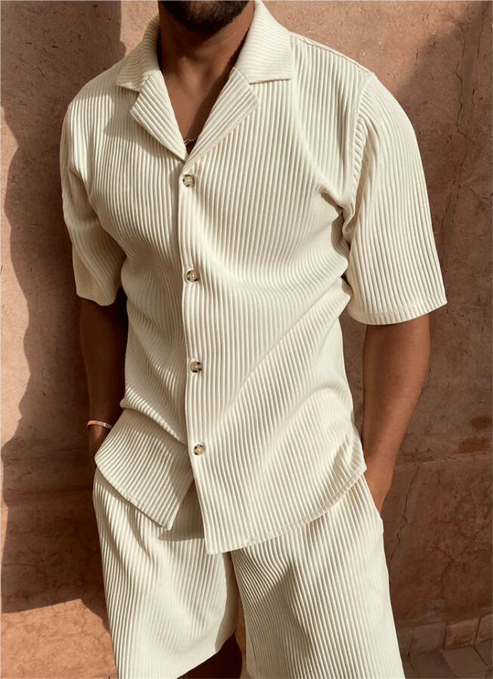 Corduroy Shirt Shorts Beach Set