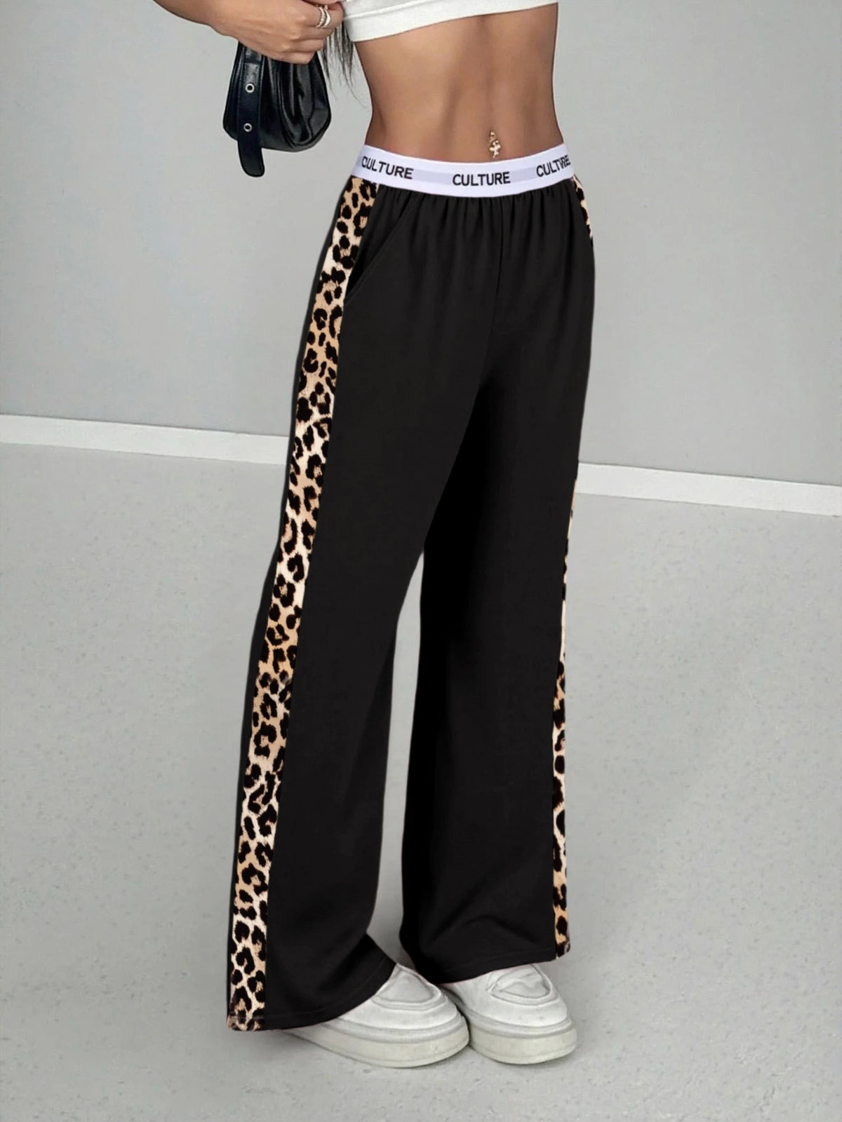 Leopard Side-Stripe Wide-Leg Trousers