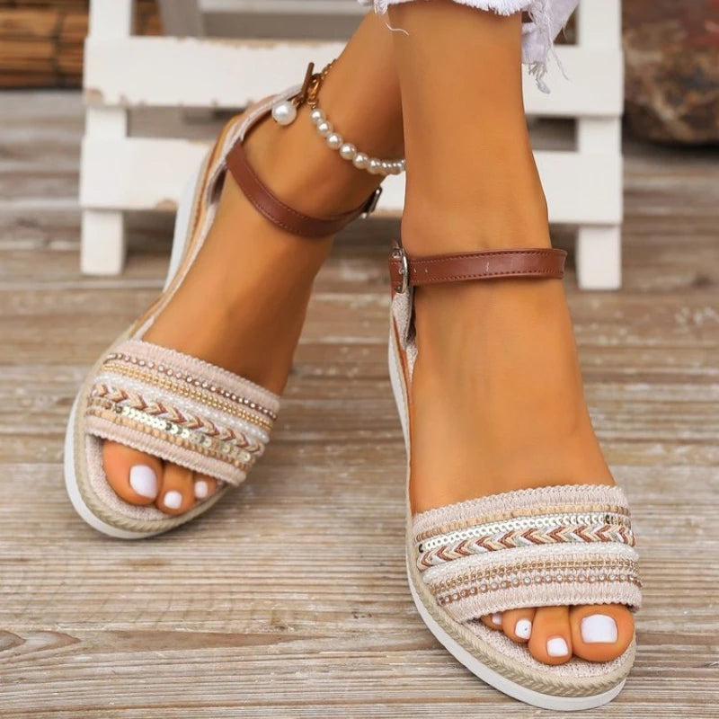 Women Patchwork Wedge Heel Sandals