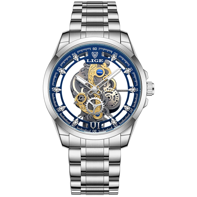 LIGE Gold Skeleton Vintage Watch