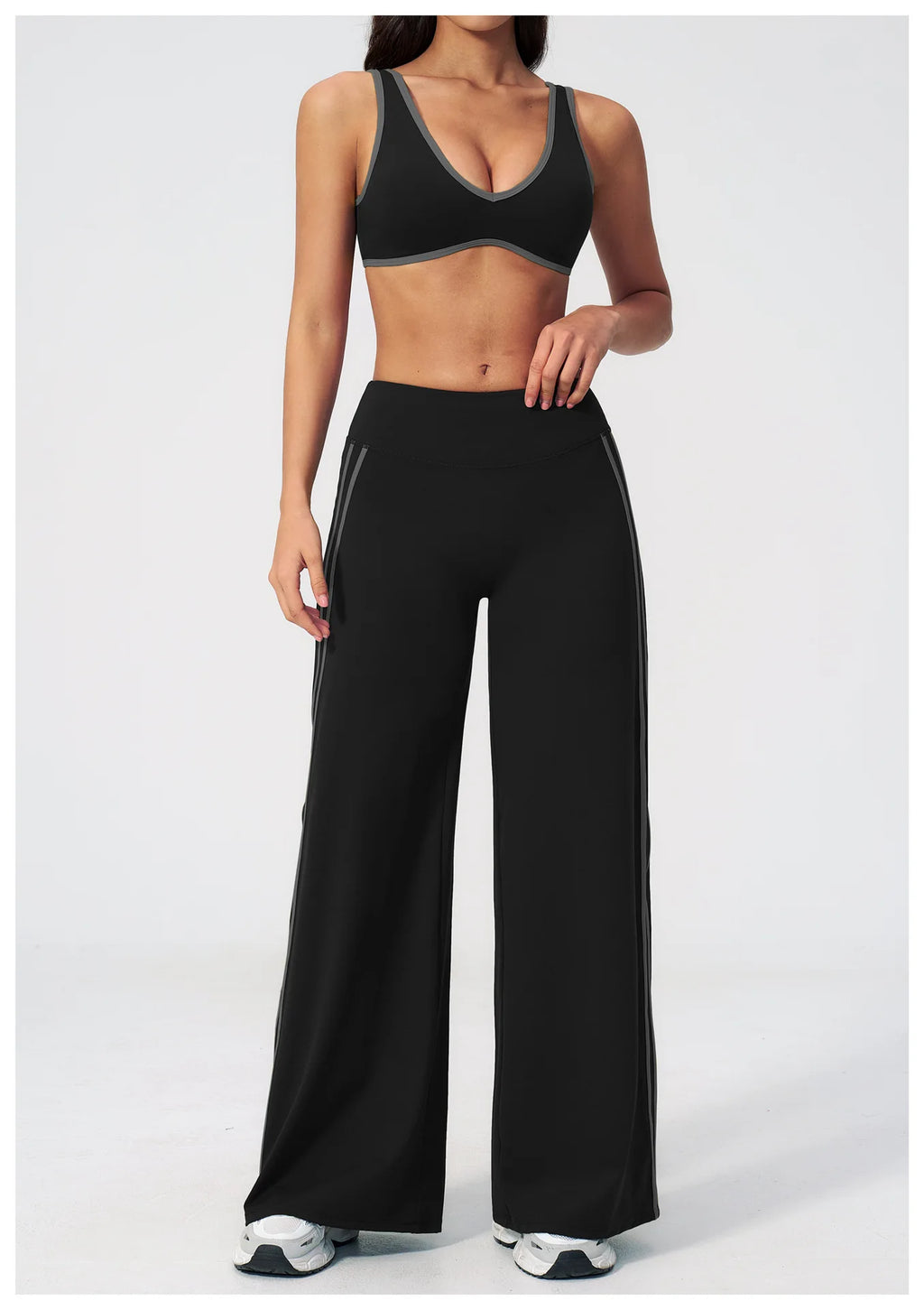 Nylon Striped Sleeveless True-To-Size Fit Two-Piece Yoga Set