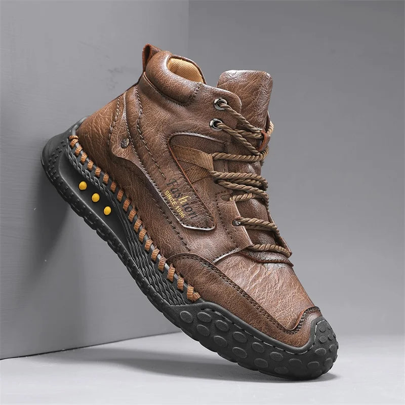 Hand-Stitched Retro Lace-Up Boots
