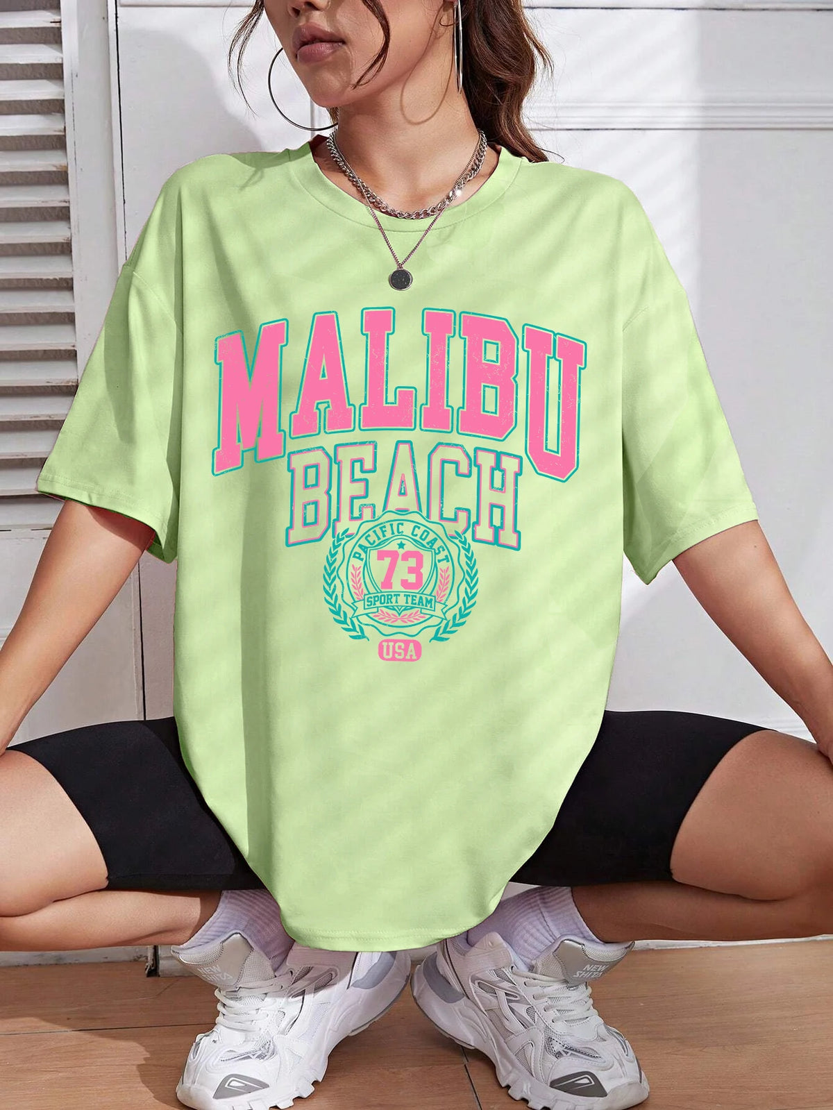 Malibu Beach Letter Print T-Shirt