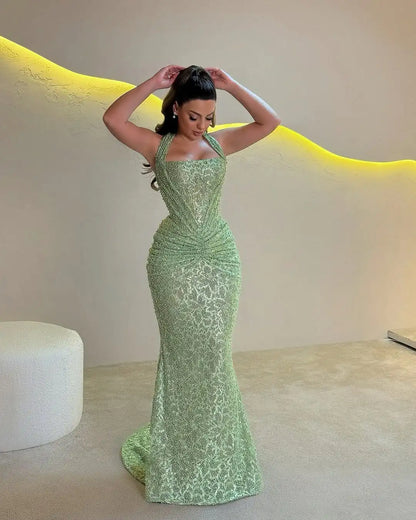 Mint Green Halter Mermaid Dress