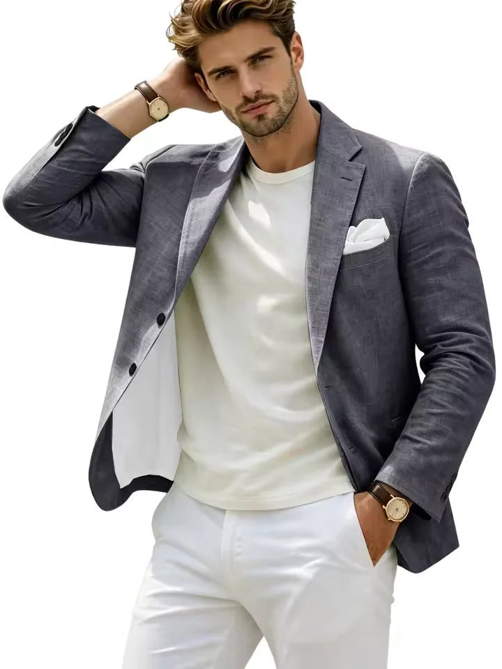 Linen Cotton Notch-Lapel Slim Blazer