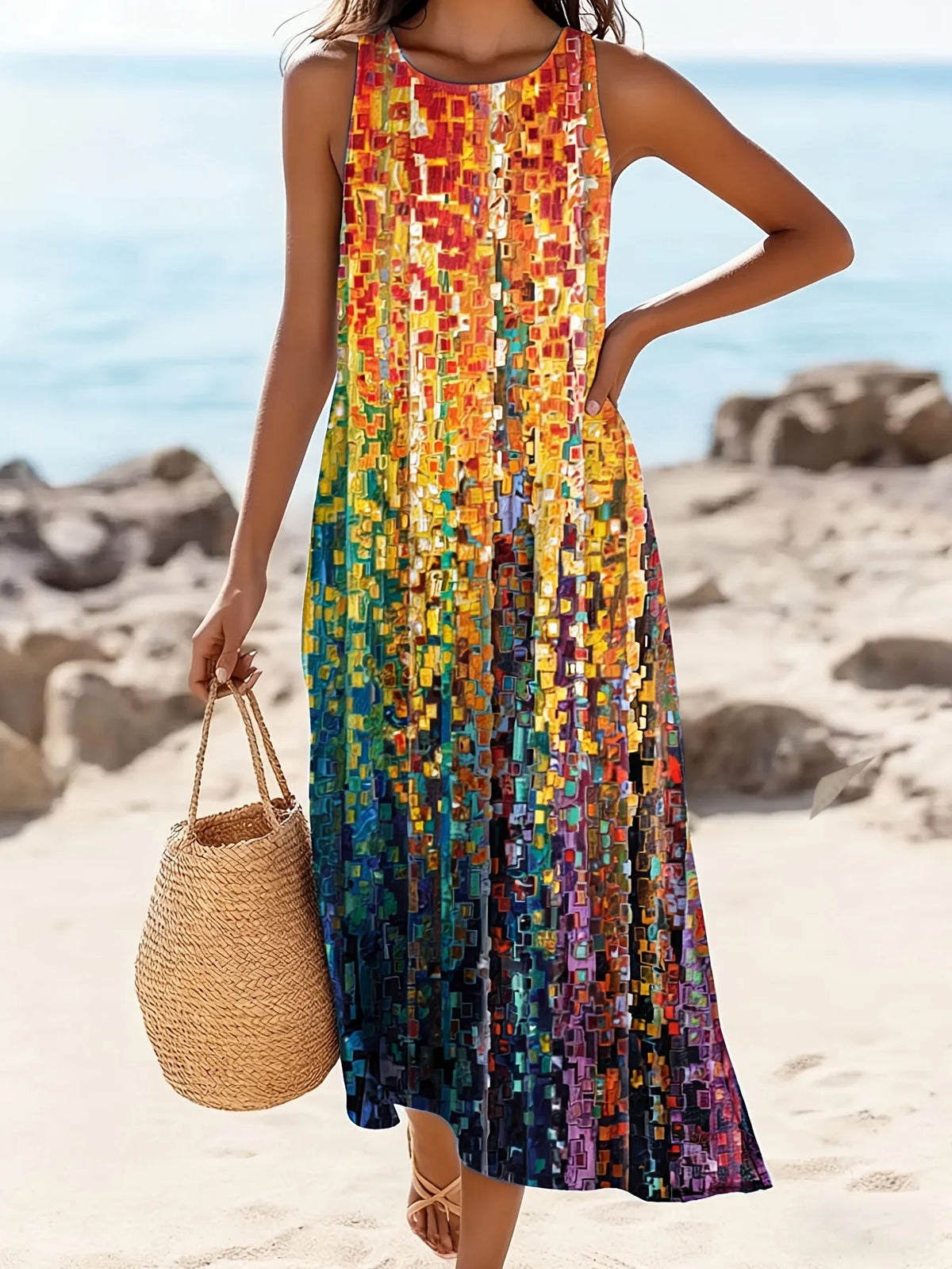 Bohemian Sunflower Print Dress