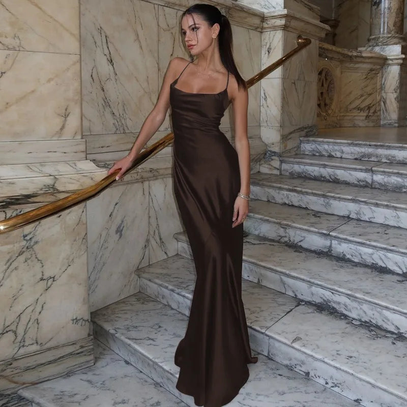 Black Satin Bandage Maxi Dress