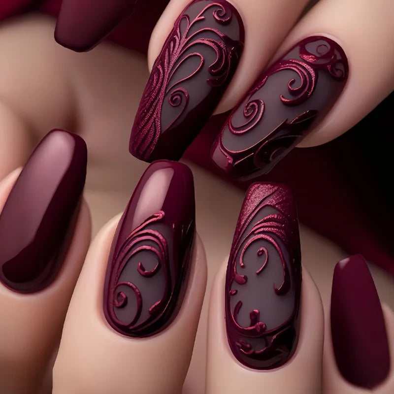 Gothic False Nails Dark Red