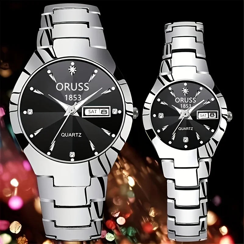 Couples Dial Cutting Quartz Watch