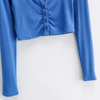 Broadcloth Solid V-Neck True-To-Size Fit Crop Top